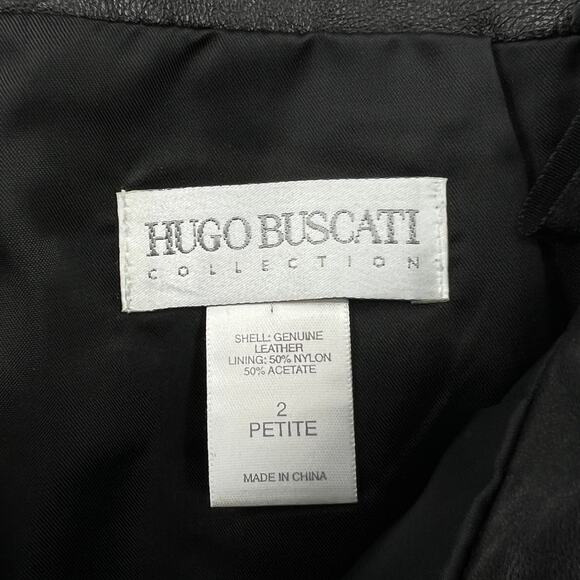 HUGO BUSCATI Vintage Leather Pants Womens 2P Black Straight Leg Mid Rise - Picture 11 of 13